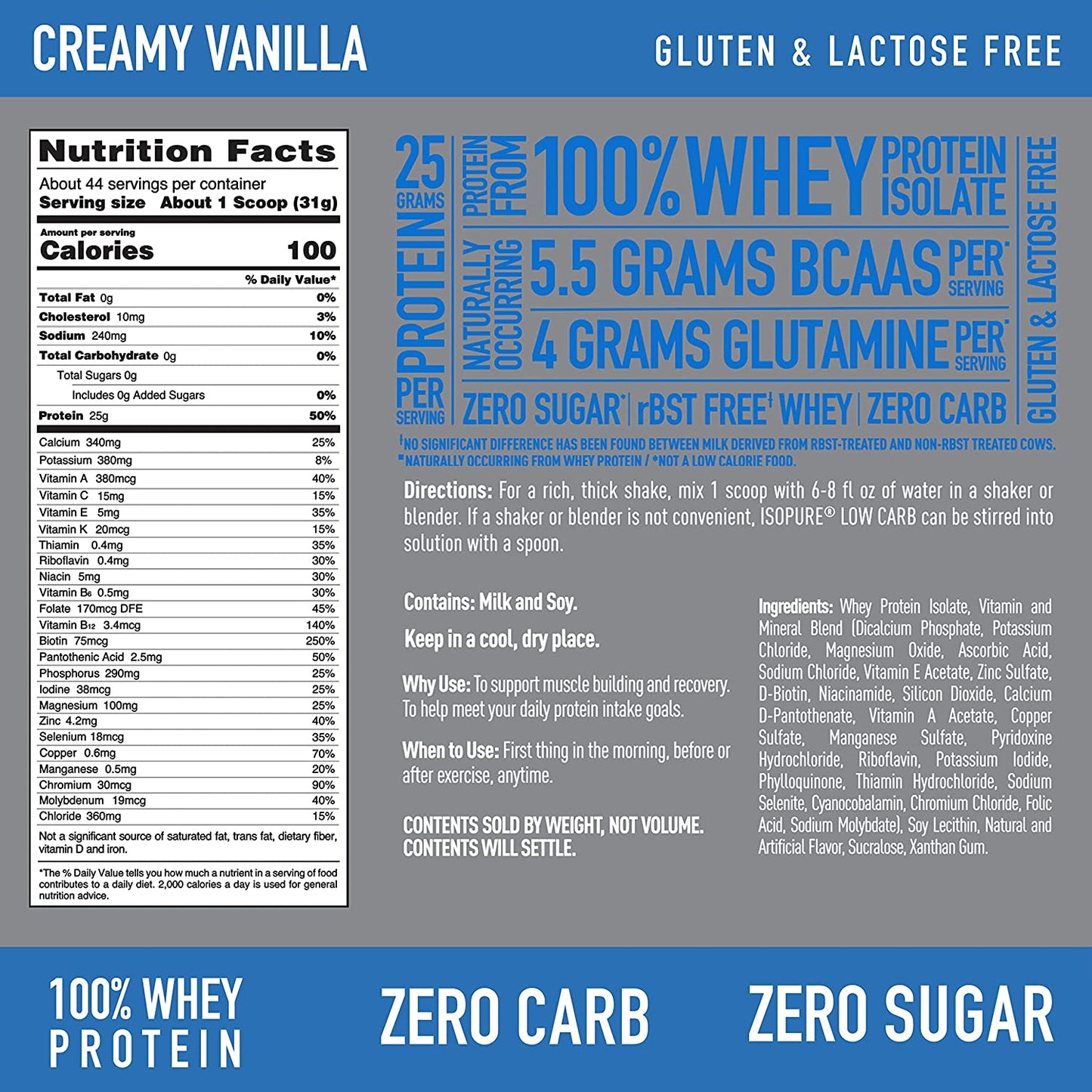 Isopure Creamy Vanilla Whey Isolate Protein Powder